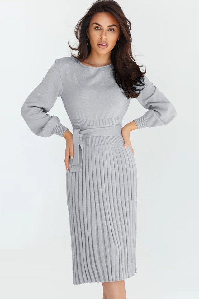 Sheath Ruched Long Sleeve Knit Dress - WEUXS