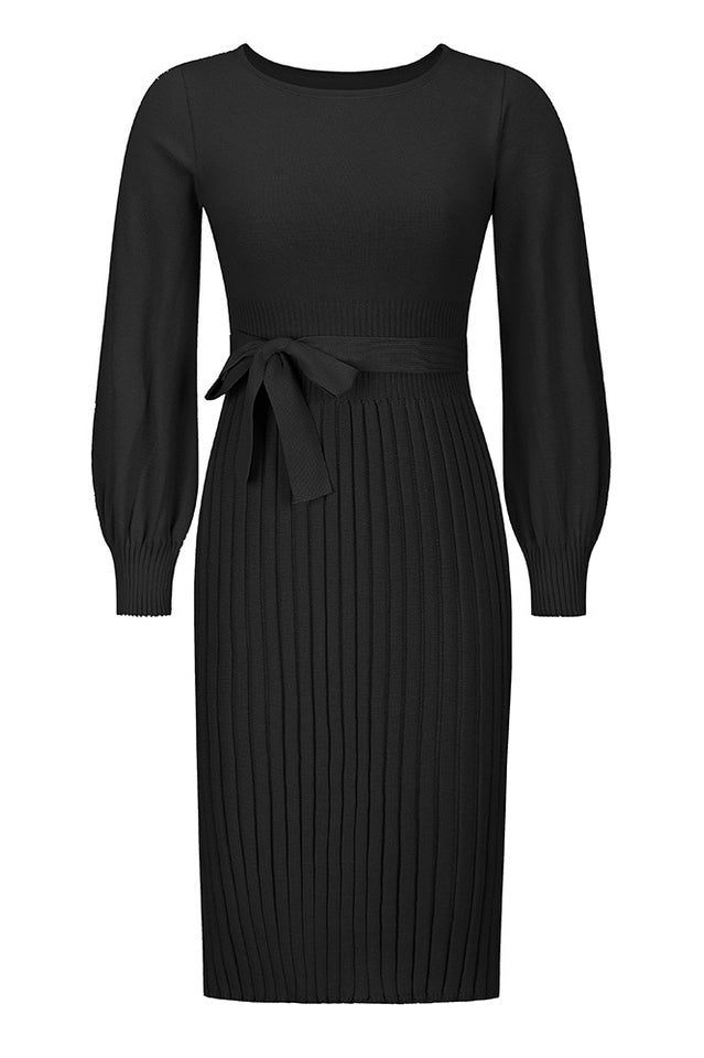 Sheath Ruched Long Sleeve Knit Dress - WEUXS