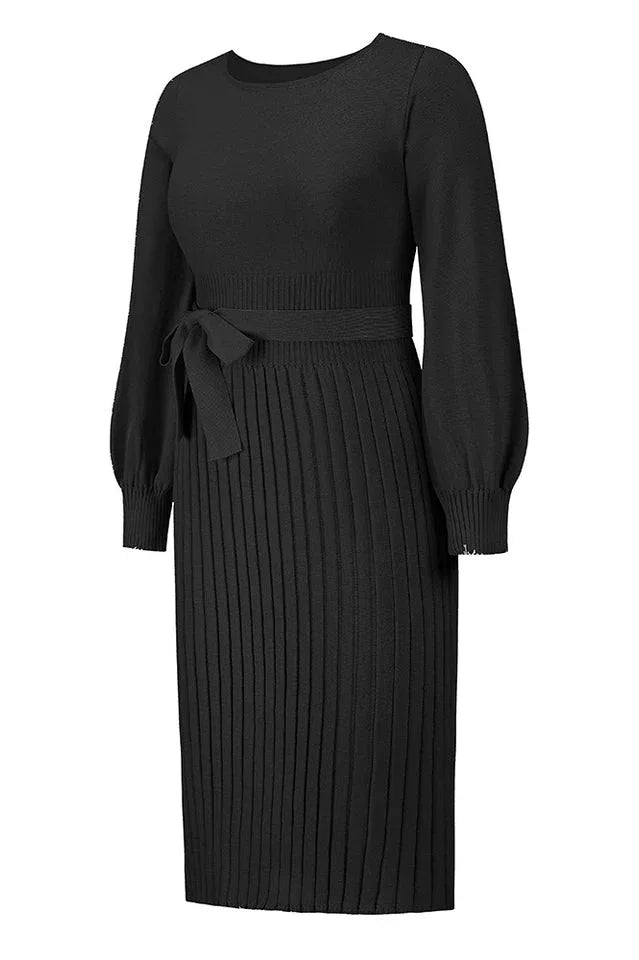 Sheath Ruched Long Sleeve Knit Dress - WEUXS