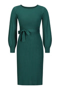 Sheath Ruched Long Sleeve Knit Dress - WEUXS