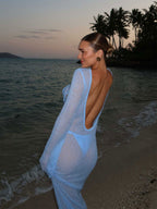 Sheer Knit Cover Up High Cut Ruched Underwire Three Piece Bikini Set - WEUXS
