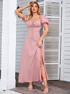 Puff Sleeve Square Neck Maxi Dress - View 42 | WEUXS