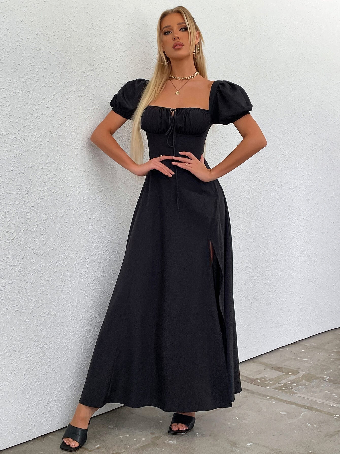 Puff Sleeve Square Neck Maxi Dress - View 25 | WEUXS