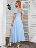 Puff Sleeve Square Neck Maxi Dress - View 32 | WEUXS