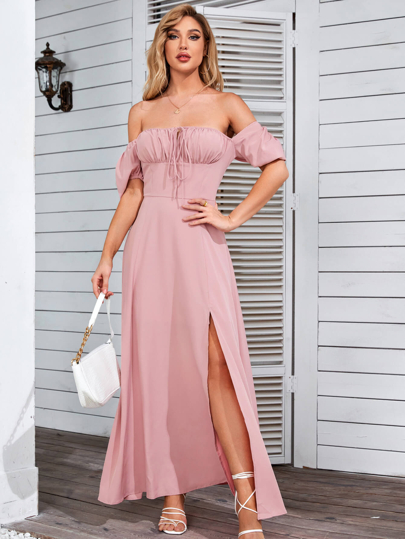 Puff Sleeve Square Neck Maxi Dress - View 37 | WEUXS
