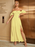 Puff Sleeve Square Neck Maxi Dress - View 19 | WEUXS