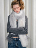 Silver Snow Faux Fur Scarf Extra Long Winter Neck Warmer - WEUXS