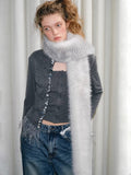 Silver Snow Faux Fur Scarf Extra Long Winter Neck Warmer - WEUXS