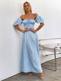 Floral print maxi dress with puff sleeves - View 76 | WEUXS