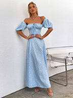 Floral print maxi dress with puff sleeves - View 76 | WEUXS