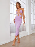     sleeveless cut out bodycon long dress lavender#color_lavender