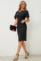Ruched Neck Flutter Sleeve Dress - View 17 | WEUXS