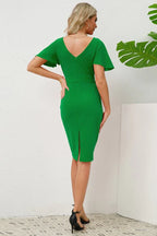 Slit Round Neck Flutter Sleeve Dress - WEUXS