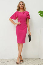 Slit Round Neck Flutter Sleeve Dress - WEUXS