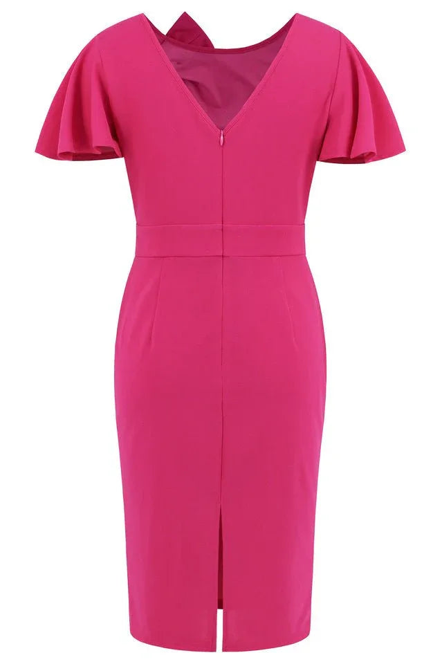 Slit Round Neck Flutter Sleeve Dress - WEUXS
