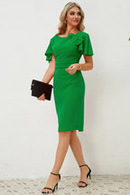 Slit Round Neck Flutter Sleeve Dress - WEUXS