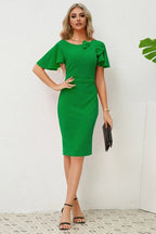 Slit Round Neck Flutter Sleeve Dress - WEUXS