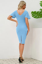 Slit Round Neck Flutter Sleeve Dress - WEUXS