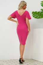 Slit Round Neck Flutter Sleeve Dress - WEUXS