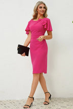 Slit Round Neck Flutter Sleeve Dress - WEUXS