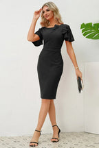Slit Round Neck Flutter Sleeve Dress - WEUXS