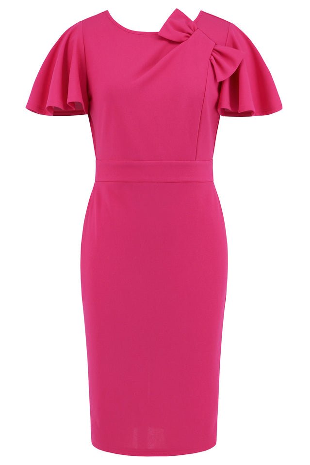 Slit Round Neck Flutter Sleeve Dress - WEUXS