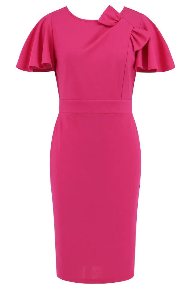 Slit Round Neck Flutter Sleeve Dress - WEUXS