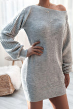 Slouchy Off-Shoulder Ribbed Knit Sweater Dress - WEUXS