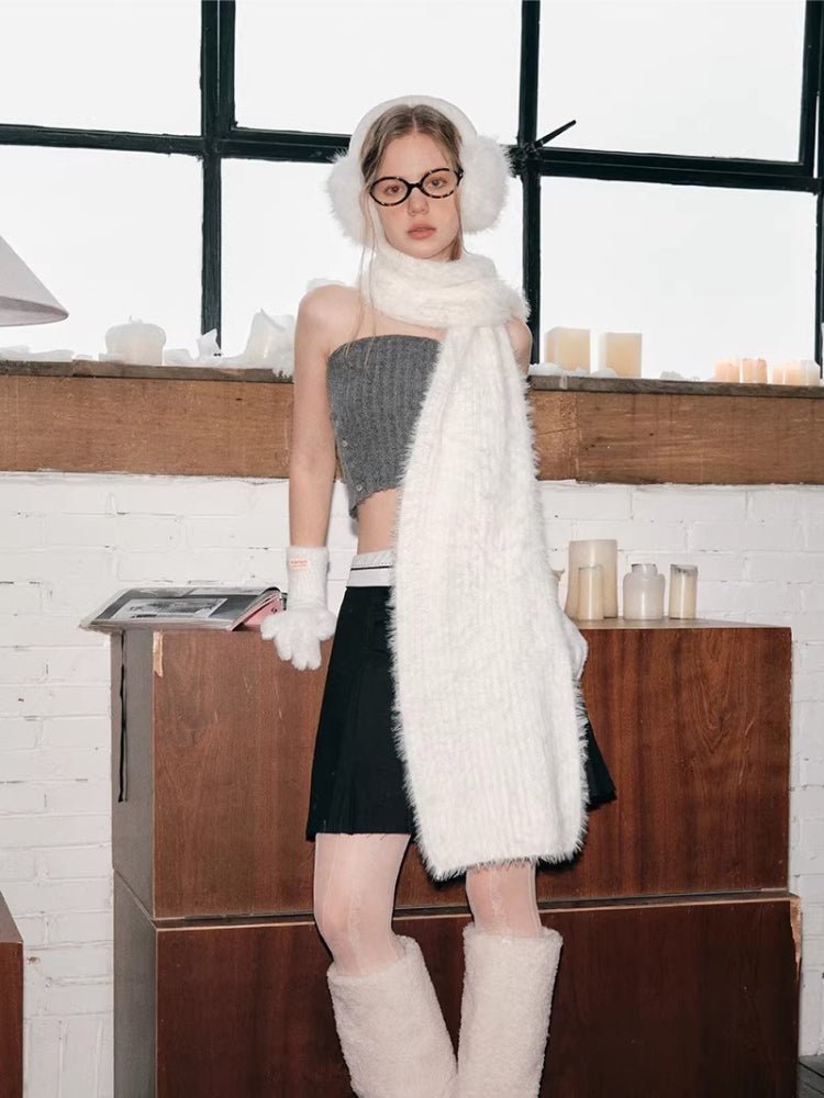 Extra Long Fuzzy Knit Scarf with Tassels - View 6 | WEUXS