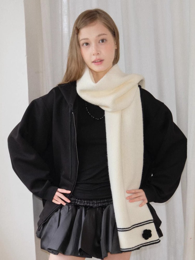 Soft Floral Striped Thick Knit Scarf - WEUXS