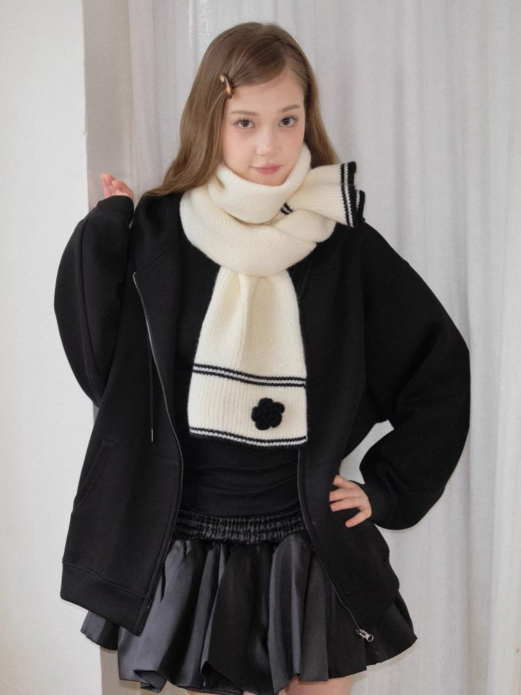 Soft Floral Striped Thick Knit Scarf - WEUXS