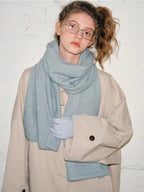 Soft Haze Blue Wool Blend Knit Scarf - WEUXS