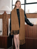 Oversized fuzzy knit scarf with fringe detail - View 7 | WEUXS