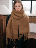 Oversized fuzzy knit scarf with fringe detail - View 8 | WEUXS