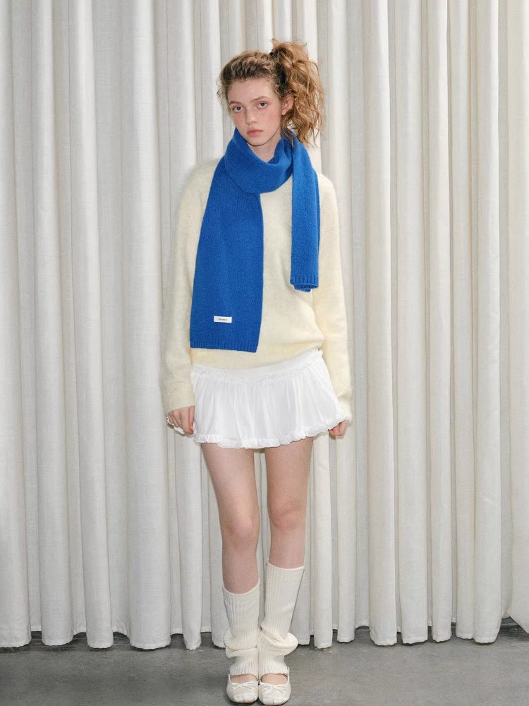 Solid Royal Blue 100% Wool Knit Scarf - WEUXS