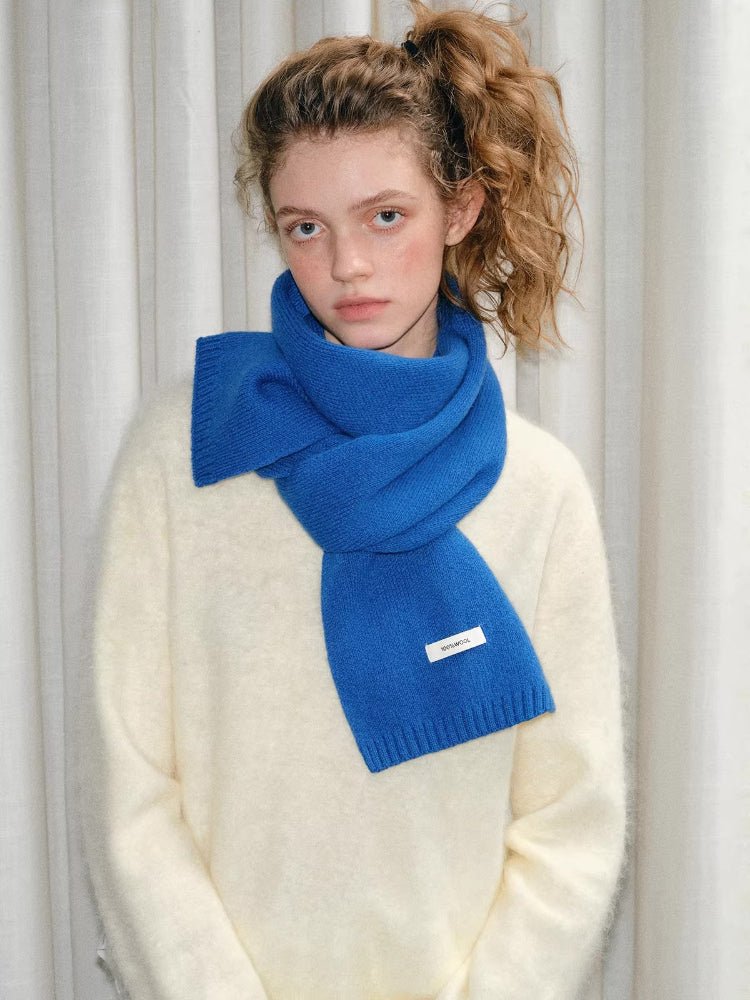 Solid Royal Blue 100% Wool Knit Scarf - WEUXS