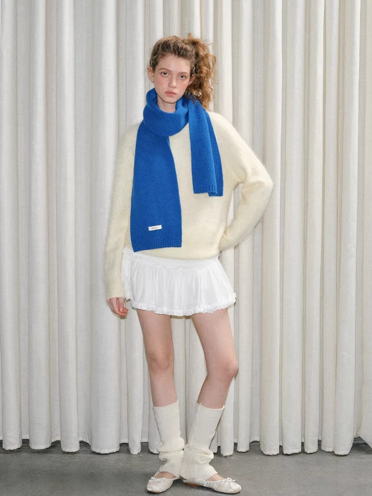 Solid Royal Blue 100% Wool Knit Scarf - WEUXS