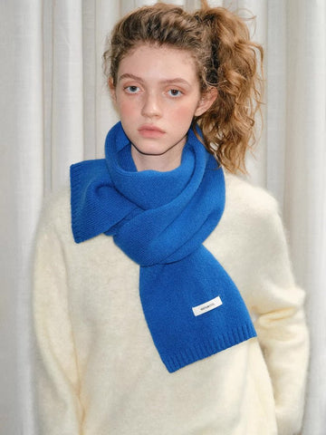 Solid Royal Blue 100% Wool Knit Scarf - WEUXS