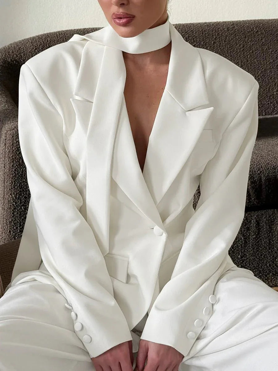 Sophisticated Scarf-Neck Tailored Blazer - WEUXS