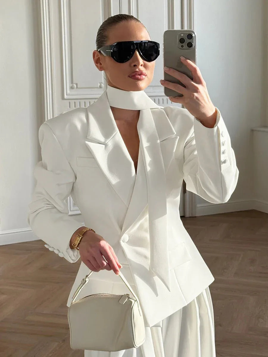 Sophisticated Scarf-Neck Tailored Blazer - WEUXS