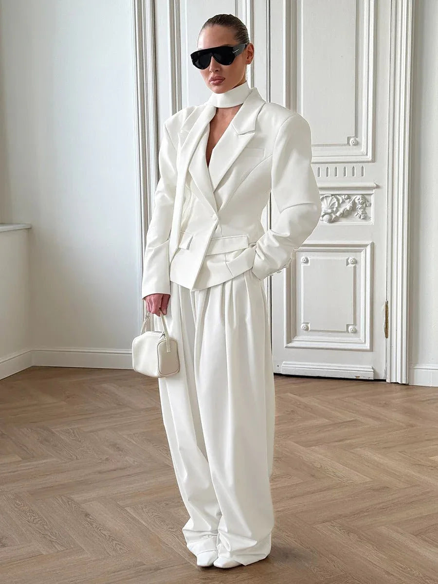 Sophisticated Scarf-Neck Tailored Blazer - WEUXS