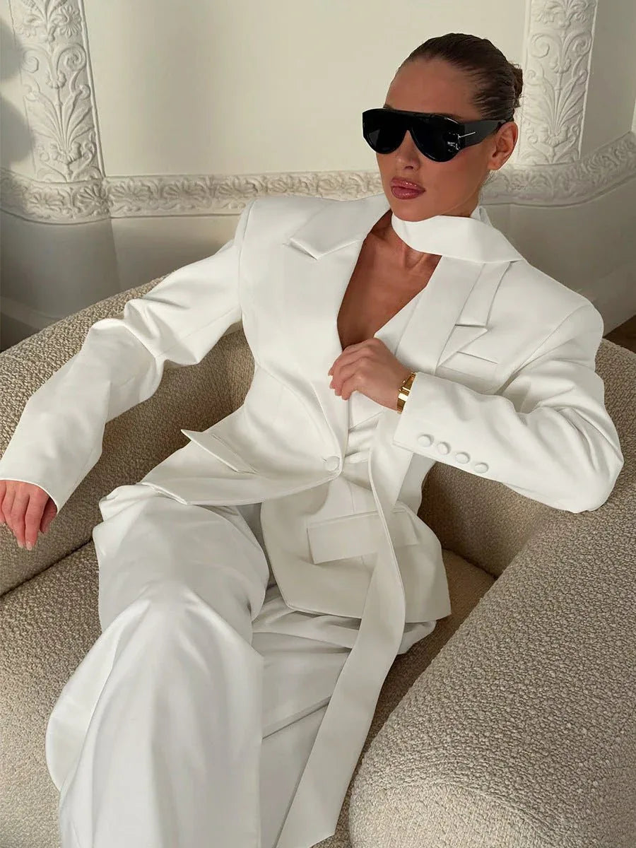 Sophisticated Scarf-Neck Tailored Blazer - WEUXS