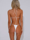 White bikini bottom with pearl detail on waistband