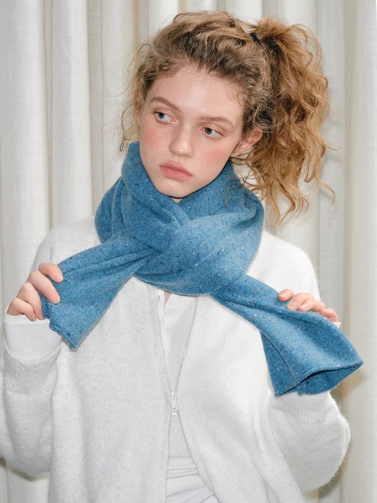 Speckled 100% Wool Knit Scarf Turquoise Blue - WEUXS