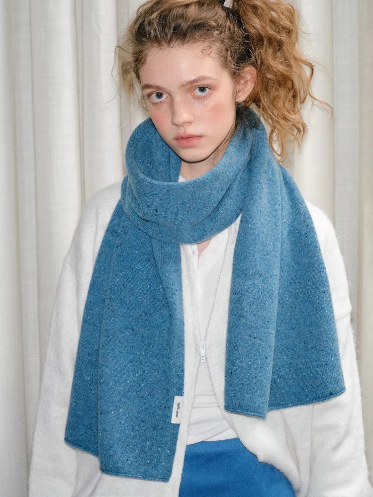 Speckled 100% Wool Knit Scarf Turquoise Blue - WEUXS