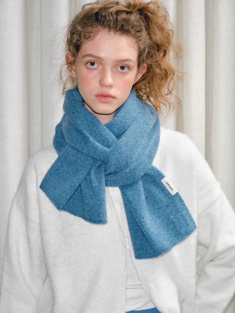 Speckled 100% Wool Knit Scarf Turquoise Blue - WEUXS