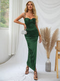      split hem satin cami dress dark green#color_dark-green