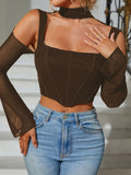Mesh corset top with bell sleeves - View 12 | WEUXS