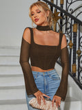 Mesh corset top with bell sleeves - View 7 | WEUXS