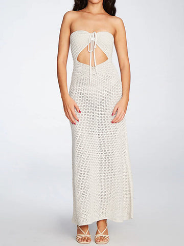 Crochet Maxi Dress with Tie Front Cutout